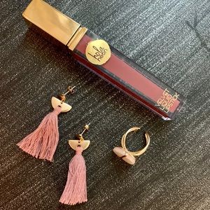 Gold & mauve fringe earrings